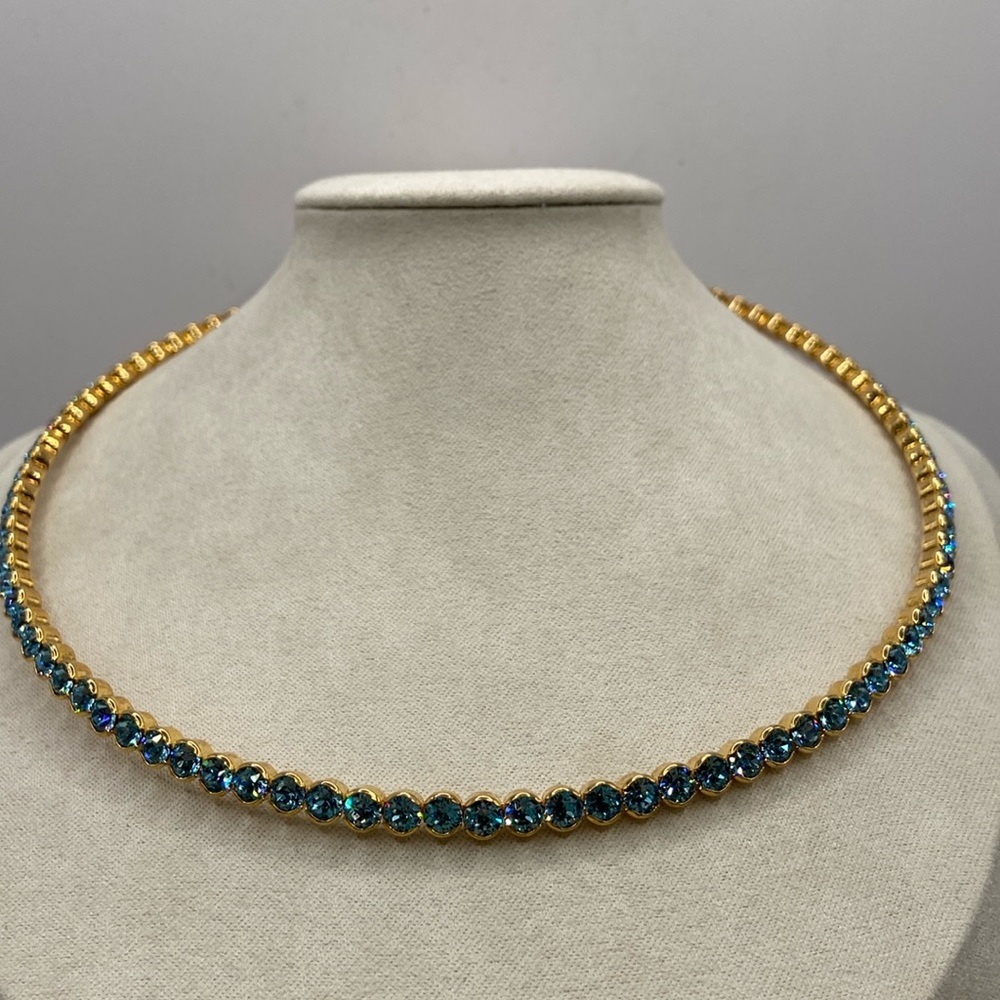 Joan Boyce Crystal Coil Necklace One Shine For All Aqua Goldtone M/L